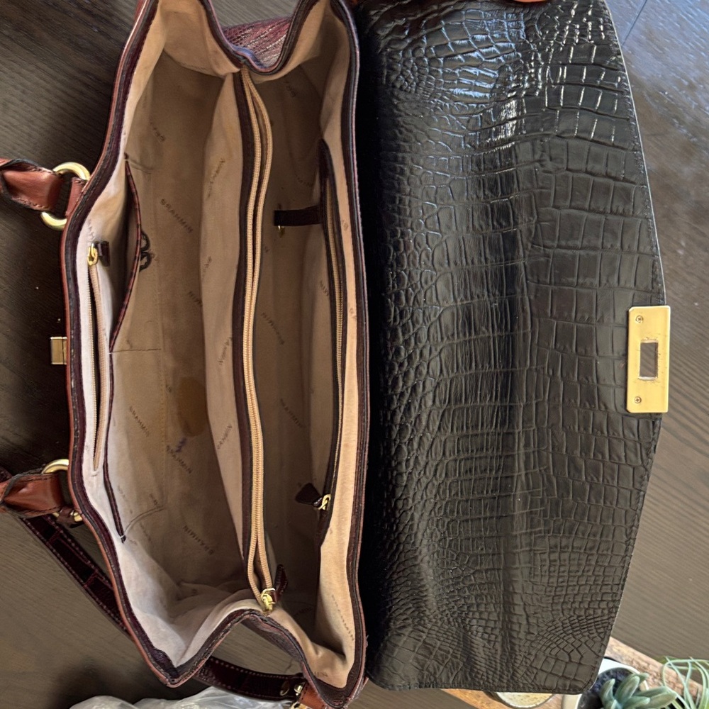 Brahmin Brown and Black Textured Leather Satchel - Picture 9 of 16